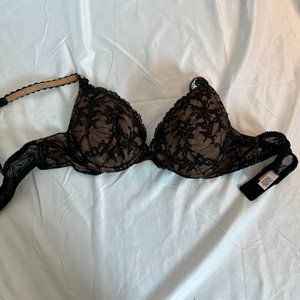Victoria's Secret Black Lace Over Nude Underwire Bra